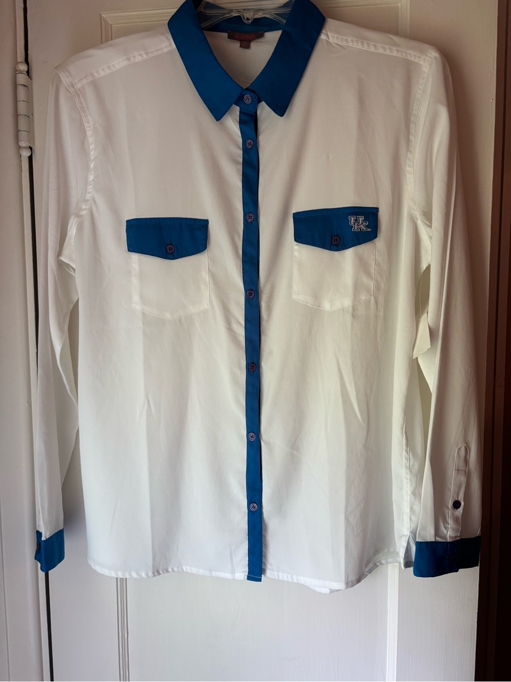Women's White Button-Down Shirt with Blue Trim - UK Accent